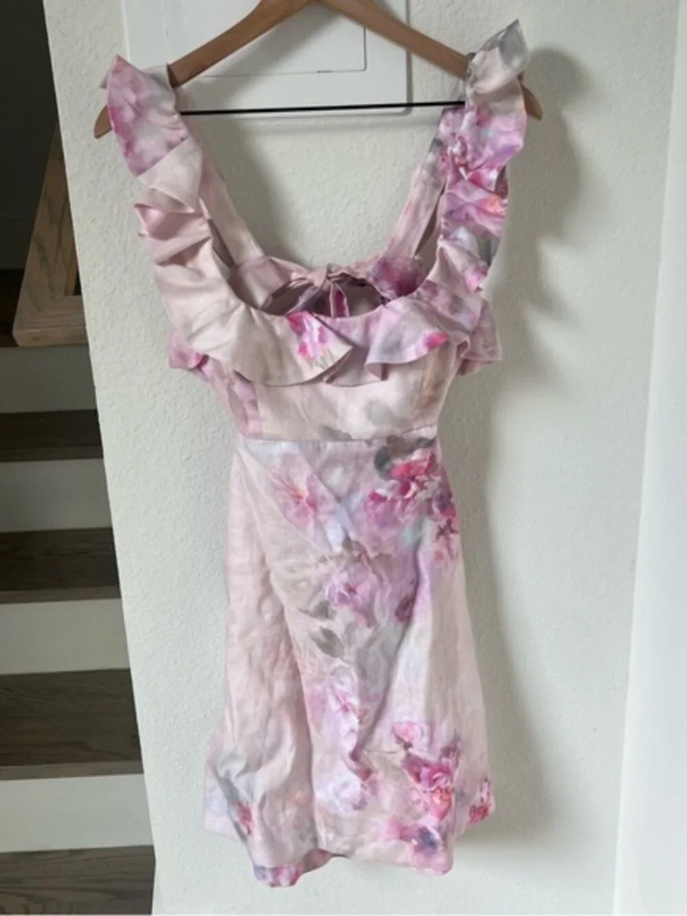 NWT Zimmermann Crush Frill Mini Dress in Pink Floral - Picture 3 of 11